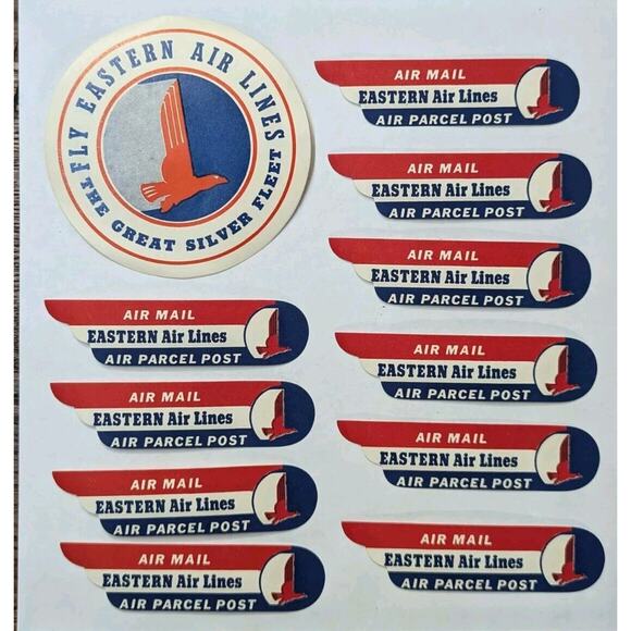 Vintage Fly Eastern Air Lines / Air Mail / Air Parcel Post Stickers Lot - Picture 1 of 7